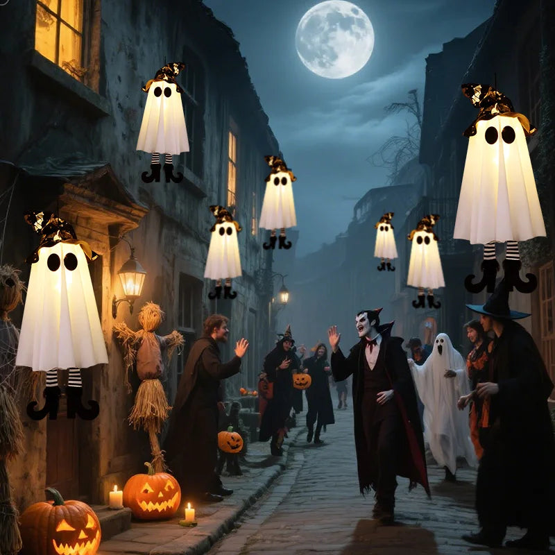 Fantômes lumineux dans un jardin la nuit